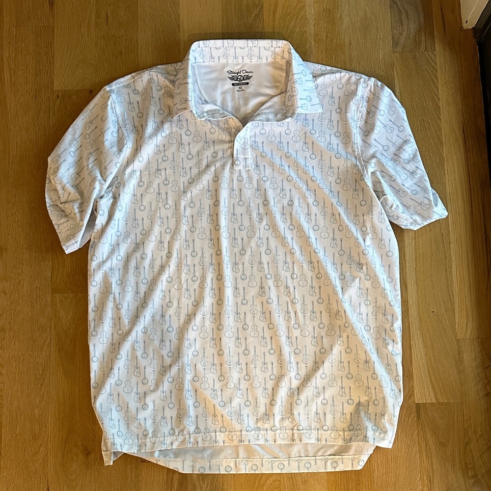 Straight Down White Patterned Golf Polo Shirt - image 1